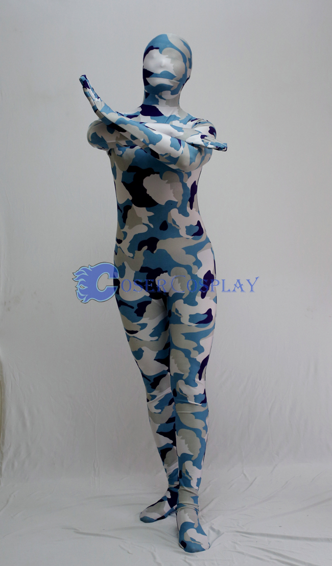 White Blue Camouflage Full Body Suit